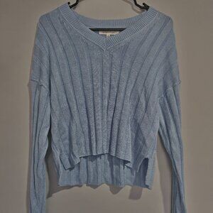 Ultra Flirt Light Blue Ribbed Knit Cropped Sweater - Size M